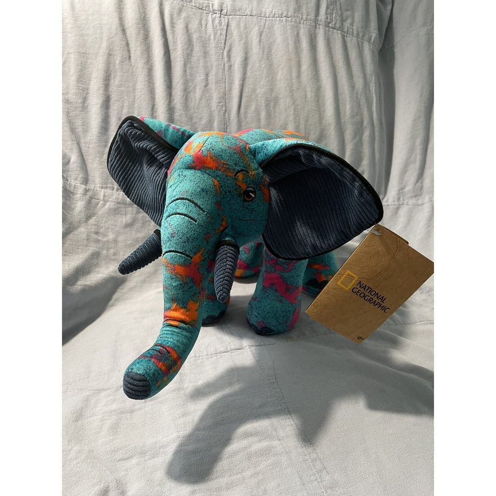 NEW Disney Parks Animal Kingdom National Geographic Colorful Elephant Plush 9x15